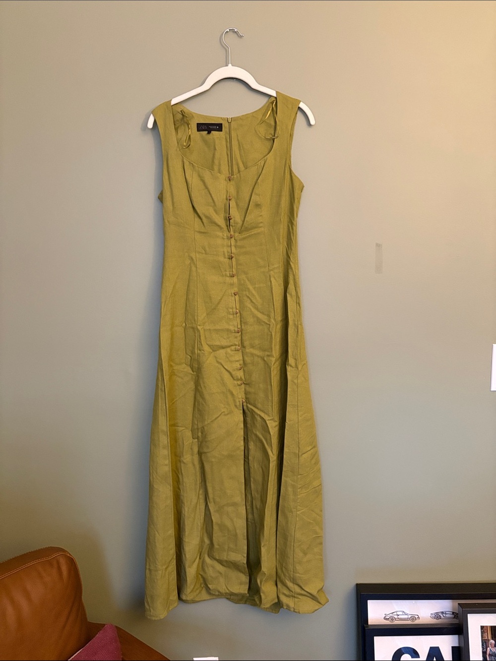 Zara Olive Green Sleeveless Button-Front Maxi Dress